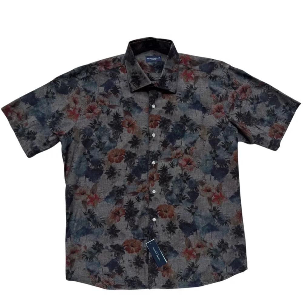 Peter Millar Mens Sz Large Short Sleeve Button Front Cotton Shirt
